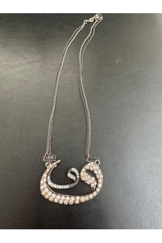 Vav Modelli Zirkon Taşlı Gümüş Kolye Ucu 925 Ayar