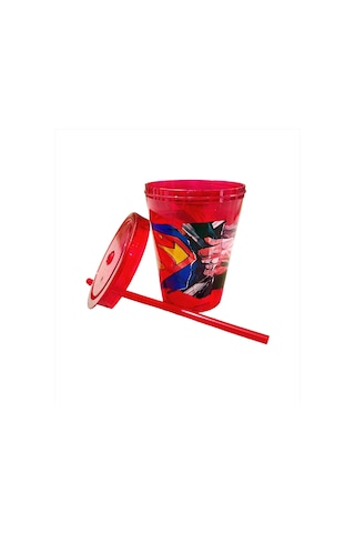 Lisanlı Süperman Kapaklı Pipetli Bardak 0,60 LT