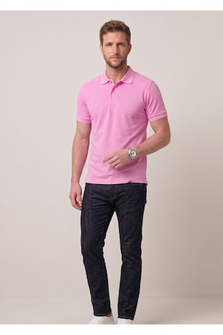 Nacar Store Erkek Yakalı Düğmeli Beyaz T-shirt Pembe