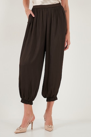 Lela Comfort Fit Yüksek Bel Lastikli Paça Saten Bayan Pantolon 68351217 Kahve