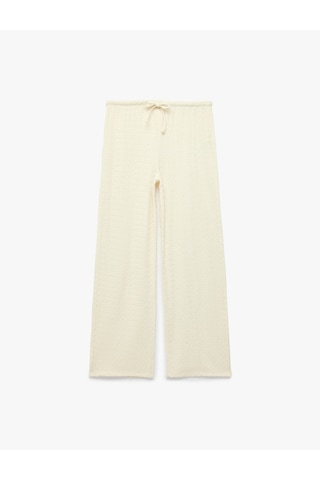 Koton Bürümcük Kumaş Dokulu Beli Bağcıklı Düz Bol Paça Pantolon Ekru 6sak40106ek