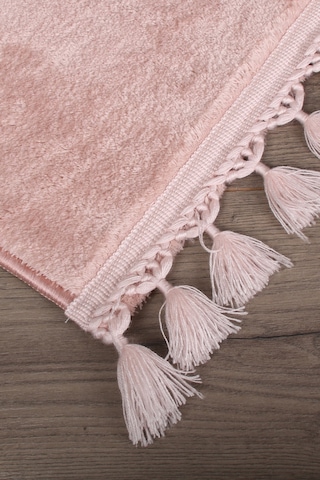 Relax Pudra 60x100 + 50x60 Cm 2'li Köşeli Ponpon Saçaklı Banyo Halısı Paspası Seti Kaymaz Tabanlı Pudra Pembe