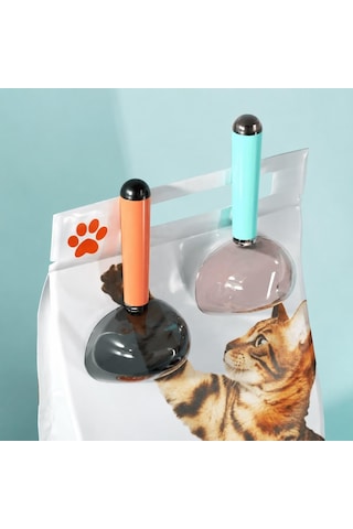 Tr Klipsli Ölçekli Kedi Köpek Mama Küreği 180 Ml Ölçülü Mama Kaşığı, Mama Poşeti Kapatma Klipsli, Kar