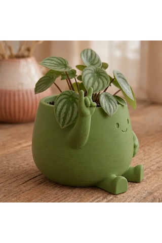 En-cag 3d Baskı Smiley Face Planter - Gülümseyen Karakterli Saksı-yeşil Bss Standart