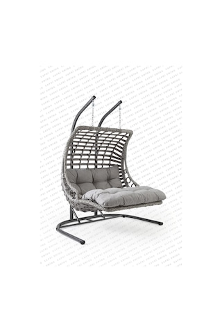 Capri Swing Bodrum Double Çiftli Rattan Bahçe Salıncağı Rehome Gri