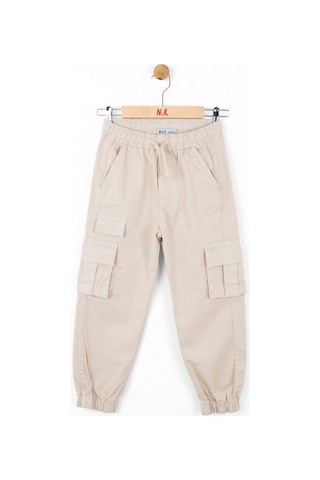 Nk Kids Çocuk Kargo Cepli Beli Paçası Lastikli Kargo Pantolon-13834-krem Krem