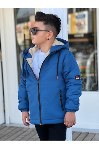Erkek Çocuk Kapüşonlu İçi Kürklü Mont Km3050 Saks