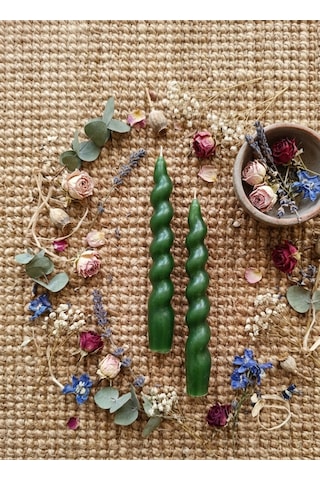 Yeşil Renkli Spiral, Burgulu Pinterest Model Şamdan Mum 2' Li Set