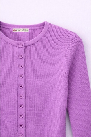 Hiccup Mixray Düğmeli Slim Fit Yivli Örgü Hırka Lila Mor