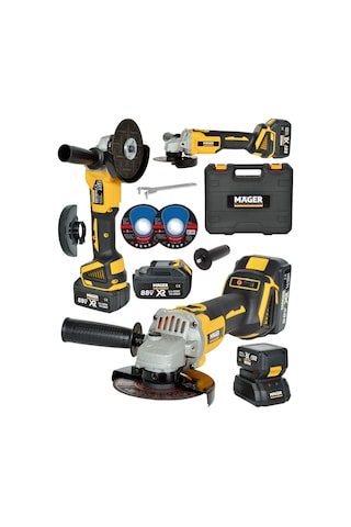 Mager 88 Wat 10 Ah Kömürsüz Motor Çift Akülü Taşlama Spiral Makinası Sarı