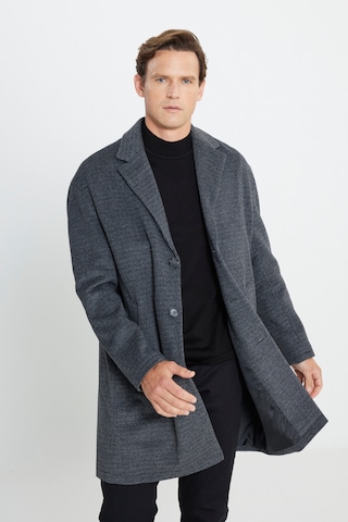 Ac&Co / Altınyıldız Classics Erkek Grı Oversize Bol Kesim Mono Yaka Desenli Kaşe Kaban Gri