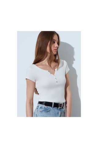Dilvin 32688 %100 Pamuk Basic T-shirt-ekru-16526