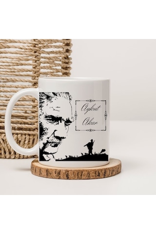 Kişiye Özel Atatürk Silüetli İsimli Kupa Bardak Beyaz