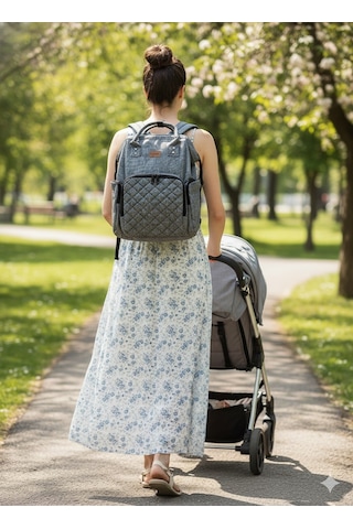 Newfull Anne Bebek Bakım Sırt Çantası Biberon Termos Gözlü-gri Gri