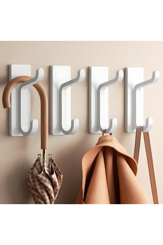 Mufunye 4 Adet Delmezsiz Güçlü Çelik Kanca: Otomatik Yapışkan, Yüksek-düşük Konfigürasyonlu, Havlu Ve Giysi Asıcı Beyaz