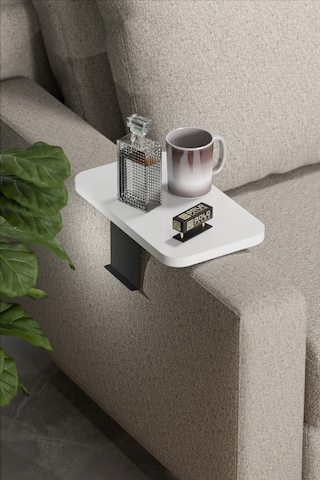 Yan Sehpa Ayarlanabilir Tepsi Dikdörtgen Dekoratif Beyaz 2 Adet