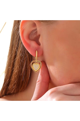 Gümüş Gold Sallantılı Kalp Kadın Küpe 92378365