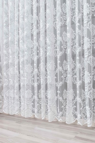 Caserta Damask Dantel Çiçek Desen Beyaz Düz Örme Tül Perde 1.sınıf Kalite Beyaz - Ekru
