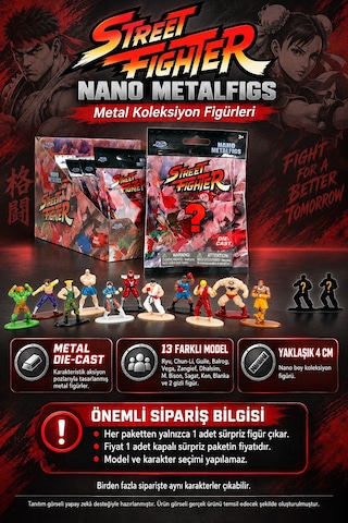 Street Fighter Sürpriz Paket Jada Nano Metal Die-cast Koleksiyon Figürü 1 Adet 4 Cm