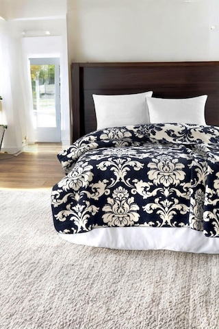 4 Mevsim Pamuklu Battaniye - Yumuşak Ve Hafif Konfor Lacivert Krem Damaks 200cm X 220cm Lacivert