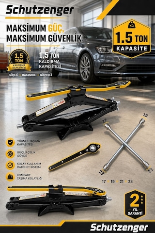 Oto Araç Kriko 1.5 Ton Katlanır Makas Cırcır Bijon Anahtar Cırcır 17-19-21-23 Anahtar K-3672