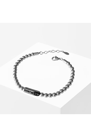 Taşlı Plakalı Siyah Silver Erkek Çelik Bileklik 70212168