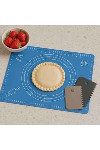 Hamur Açma Matı 50x40 Cm Ve Plastik Kesme Kazıma Aparatı Silikon Kaymaz Mat + Çok Amaçlı Mutfak Kazıyıcı S Diğer