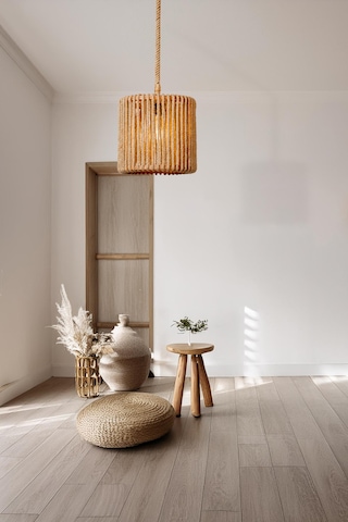 Jüt Serisi Frezya Çift Halatlı Sarkıt Avize Ahşap