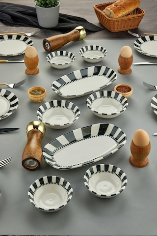 Cooker 14 Parça Pure Porselen Kahvaltı Seti Siyah-beyaz Ckr4201 Siyah - Beyaz