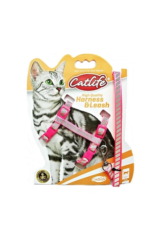 Catlife Gece Parlayan Fosforlu Gezdirme Kedi Göğüs Tasması Seti Pembe 110 CM