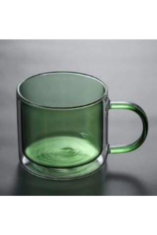 Linanware 2'li Çift Çidarlı Borosilikat Cam Nostaljik Kahverengi Yeşil Kupa Bardak 350ml Dsg-26