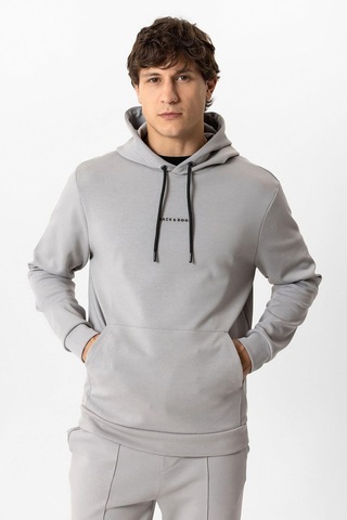 Backandbond Gri Regular Fit Pamuklu Kapüşonlu Sweatshirt Açık Gri