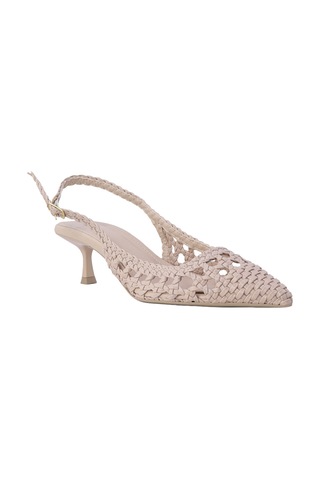 Feles Kadın Örgü Desenli Slingback Topuklu Ayakkabı Tokalı Bej