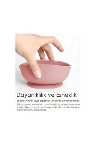 Meleni Baby Vakumlu Silikon Bebek Mama Kasesi - Vakum Tabanlı Kase - Silikon Diş Kaşıyıcı Kaşık - Pembe Genel