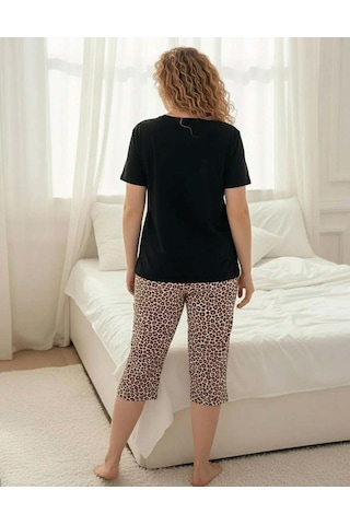 Mihra Kadın Milan Büyük Beden Bisiklet Yaka Kısa Kol Kapri Pijama Takımı 50503s - 1 Adet Siyah