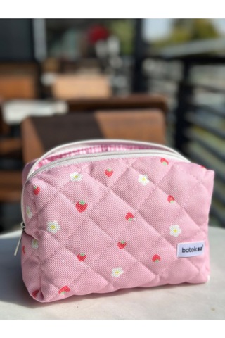 Batekso Mini Çilek Desenli Makyaj Çantası Büyük Boy