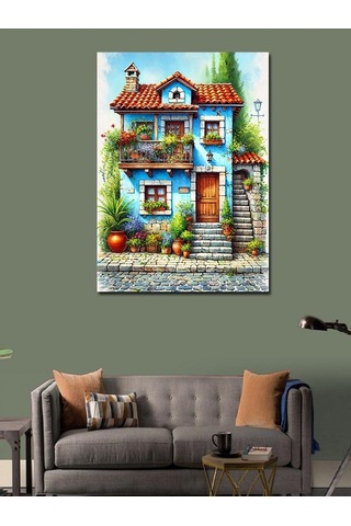 Kanvas Tablo Masalsı Mavi Ev 70cmx100cm