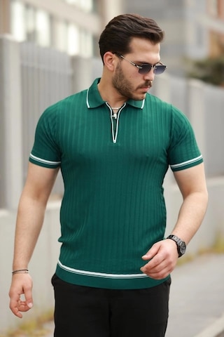 Vexor Erkek Fermuarlı Yakalı Kısa Kollu T-shirt Yeşil