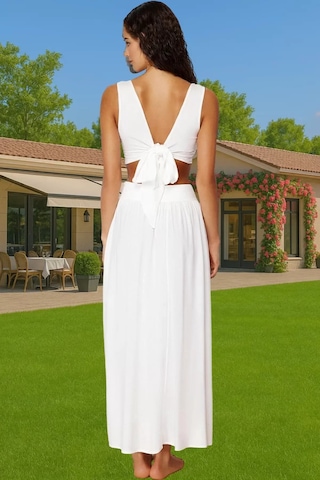 Frm Ekru Viskoz Maxi Elbise Cut Out Detaylı Plaj Elbisesi Dayanıklı M