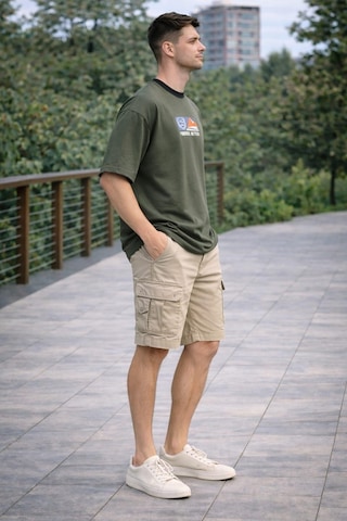 Alexander Gardi Bisiklet Yaka Baskılı Oversize T-shirt Haki