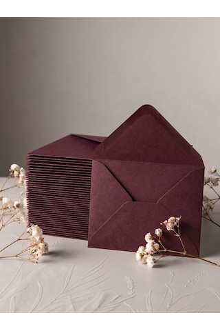 25 Adet 13x18 Cm Premium Kalite Davetiye Zarfı Bordo