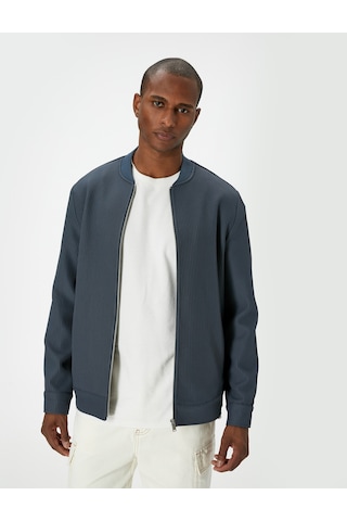 Koton Bomber Ceket Dokulu Fermuarlı Cep Detaylı Indıgo 4sam50048hw İndigo