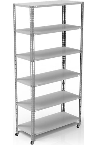 Raf Burada 6 Katlı Tekerlekli Galvaniz Çelik Raf - Depo, Arşiv, Kiler, Dosya, Market Rafı-43x93 cmx150 cm-1.00 mm