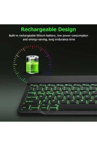 10 İnç Kablosuz Bt Klavye Ultra İnce Şarj Edilebilir Bt Klavye Üç Sistem Uyumlu Karışık Işık Efekti Beyaz