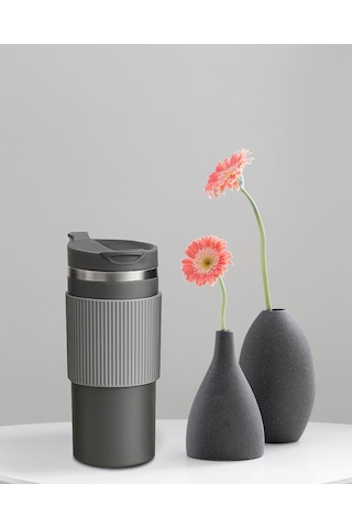 Silikon Kılıflı Gri Paslanmaz Termos 500ml Gri