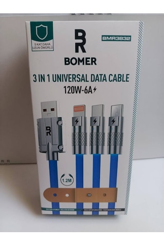 Bomer 3825 120w 6a 3 İn 1 Unıversal Data Cable 120w 6a Şarj Ve Data Kablosu 3 In 1
