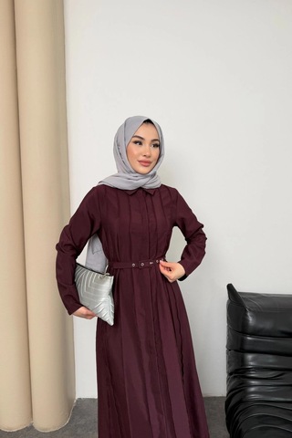 Mihran Butik Quenn Model Coupra Model Kumaş Kemer Detaylı Elbise Bordo