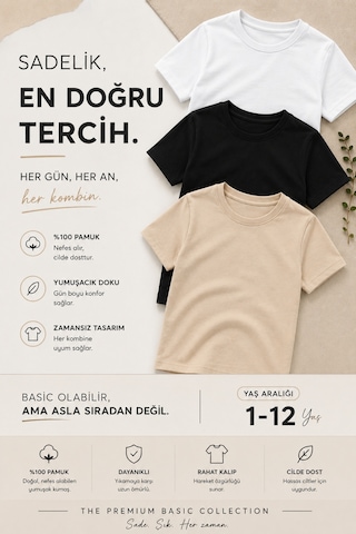 Overmax Çocuk Basic 3' Lü Tişört Seti Zamansız Şıklık, Gün Boyu Konfor Siyah-bej-beyaz - 887278767 Siyah-bej-beyaz Overmax Çocuk Basic 3' Lü Tişört Seti Zamansız Şıklık, Gün Boyu Konfor Siyah-bej-beyaz - 887278767 Siyah-bej-beyaz