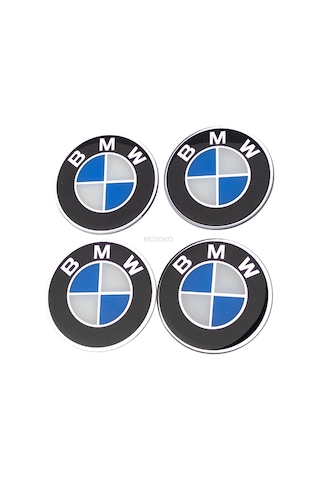 Kendinden Yapışkanlı Bmw Logolu Siyah Mavi 65 Mm 3d Jant Göbeği Etiket Seti 4 Adet Damla Baskı