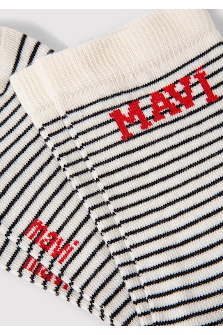 Mavi - Mavi Logo Detaylı Siyah Çizgili Soket Çorap 1912754-70057 Beyaz